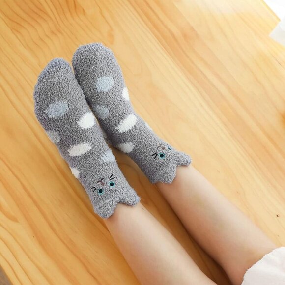 Plush Slipper Socks Women Colorful Warm Fuzzy Crew Socks Cozy Soft Winter Brown
